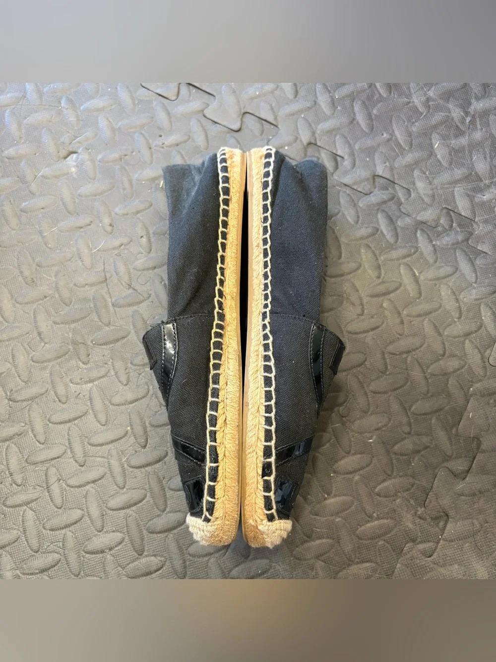 3680 Tory Burch Black Patent Logo Espadrille Flats Size 10
